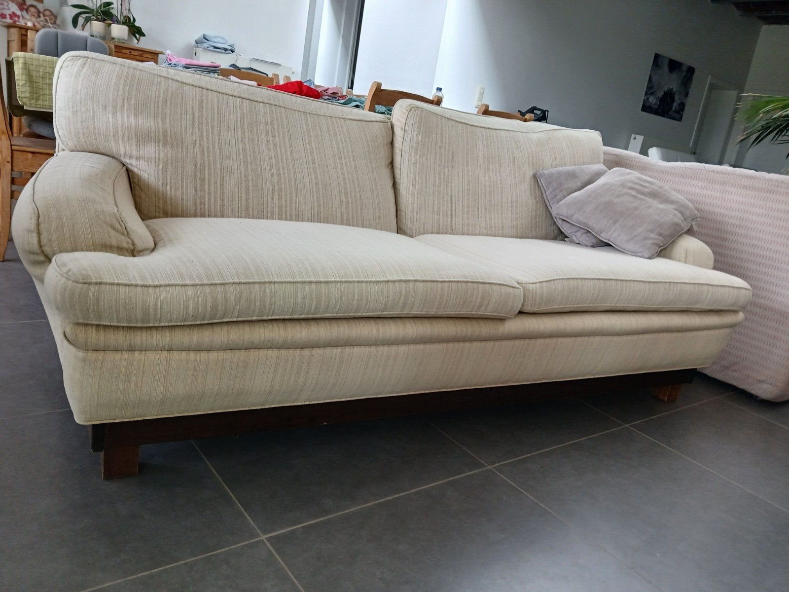 2 zetels, beige,stof, 1m90breed, Ophalen, Gebruikt, Stof