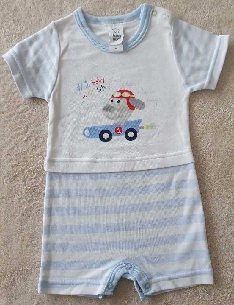 Combinaison courte blanc bleu ciel - T74 - Baby Club - NEUF, Enlèvement, Neuf, Garçon, Costume