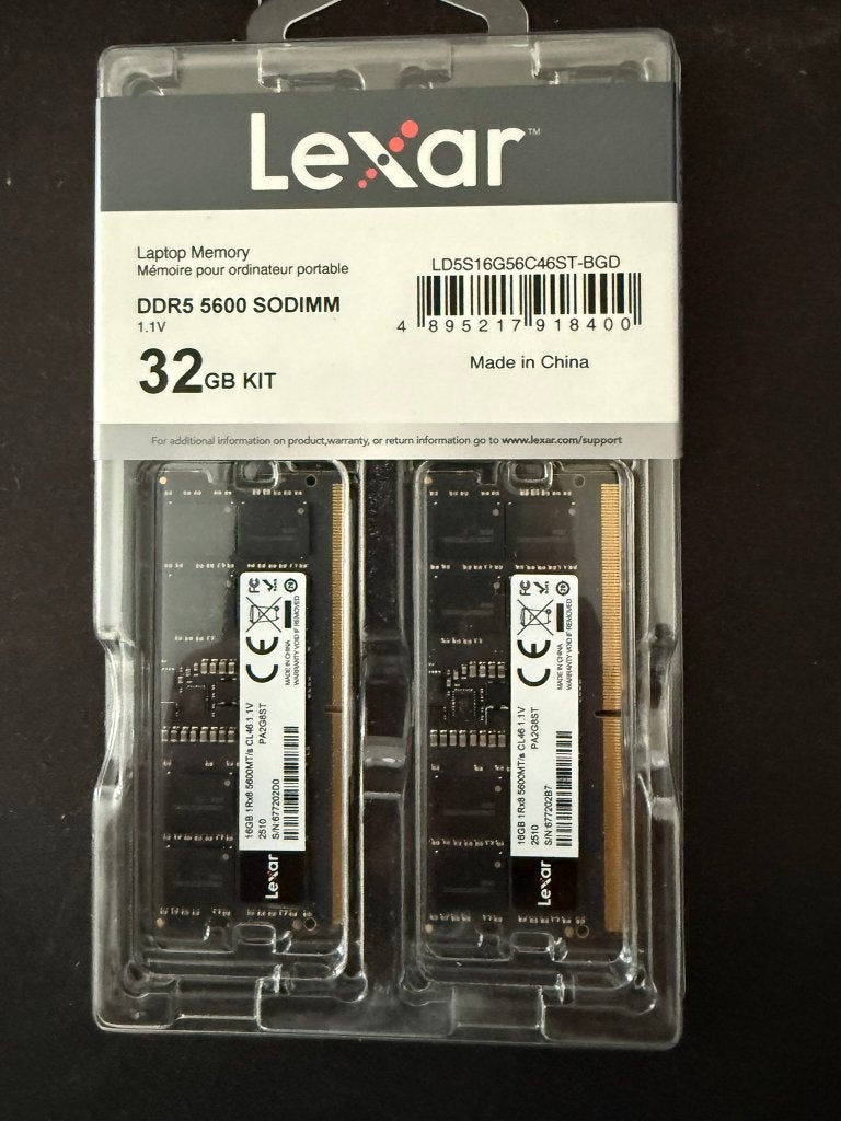 Lexar SODIMM 32GB (2x16GB) DDR5 RAM 5600MHz (nieuw), Computers en Software, RAM geheugen, 32 GB, Nieuw, Ophalen of Verzenden, DDR5