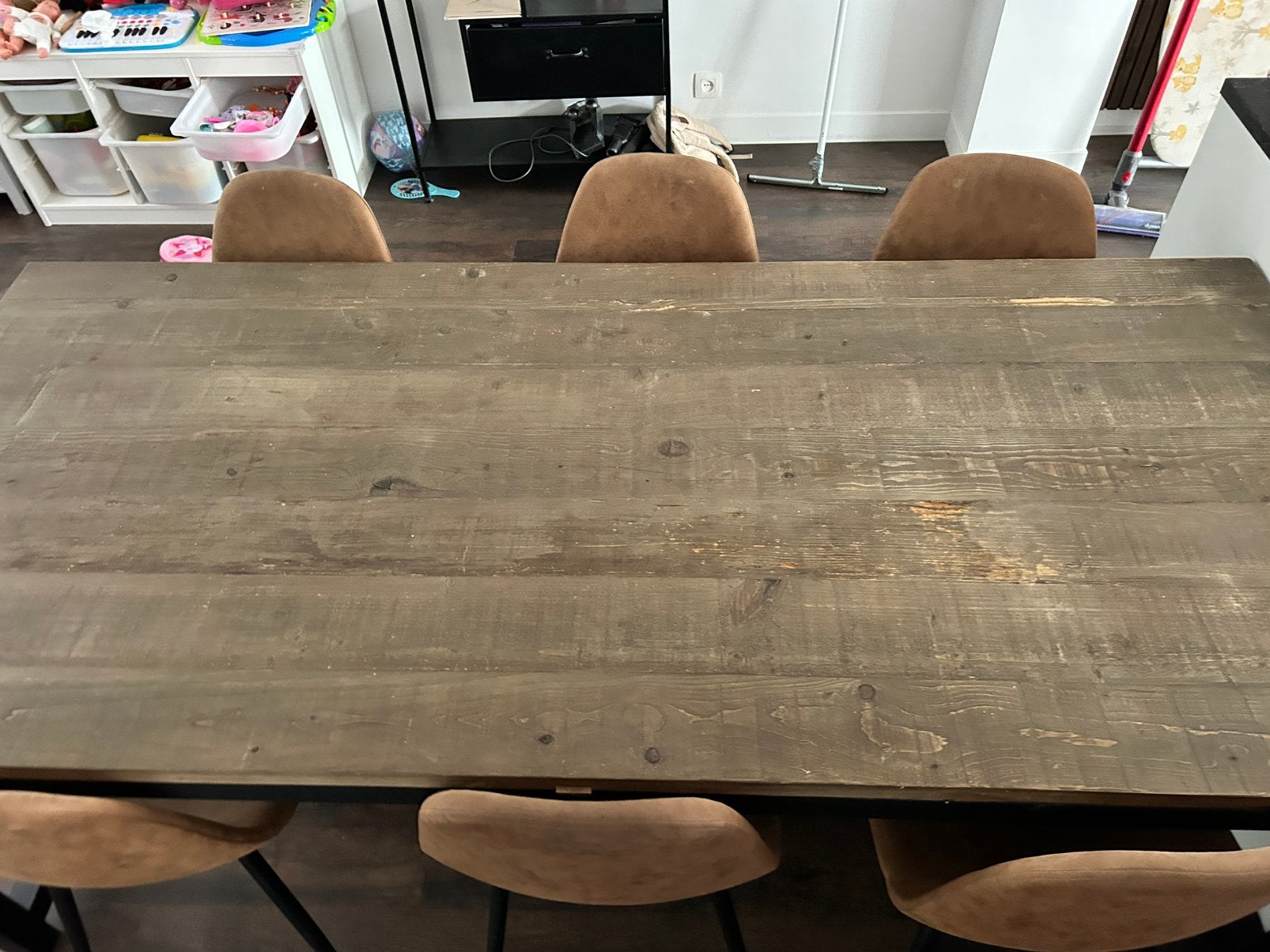 Tafel en 6 stoelen cognac, Enlèvement, Utilisé, 50 à 100 cm, Rectangulaire