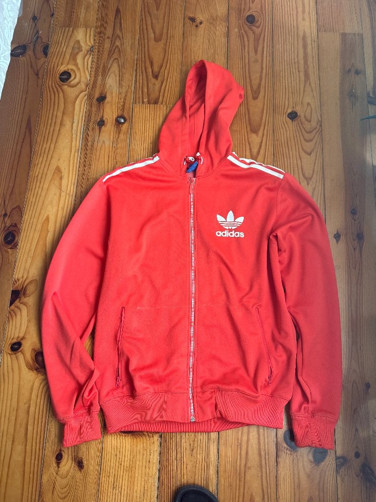Adidas Originals jas/hoodie - Rood Wit - XL, Kleding | Heren, Truien en Vesten, Maat 56/58 (XL), Ophalen of Verzenden, Zo goed als nieuw