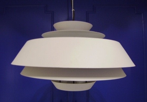 VINTAGE : Deense hanglamp in metaal & glas grijze afwerking, Ophalen