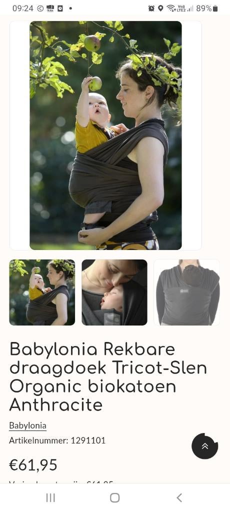 Grijze rekbare draagdoek Babylonia Tricot Slen, Ophalen, Gebruikt, Draagdoek, Overige merken