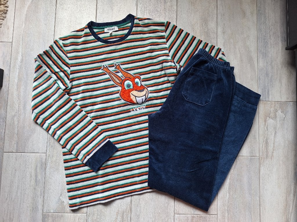 ★ M164 - Woody winterpyjama velours thema eekhoorn, Garçon, Enlèvement ou Envoi, Comme neuf, Vêtements de nuit ou Sous-vêtements