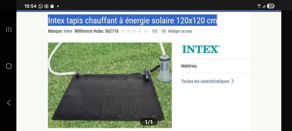 Intex tapis chauffant à énergie solaire 120x120 cm piscine, Enlèvement