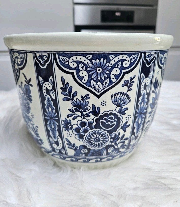 Vintage Vintage bloempot Royal Sphinx by Boch - Delfts Blauw, Gebruikt, Rond, Binnen, Ophalen of Verzenden