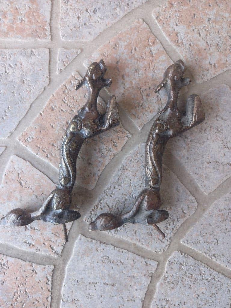 2 bronzen beeldjes rond 1900, draken., Verzenden, Brons