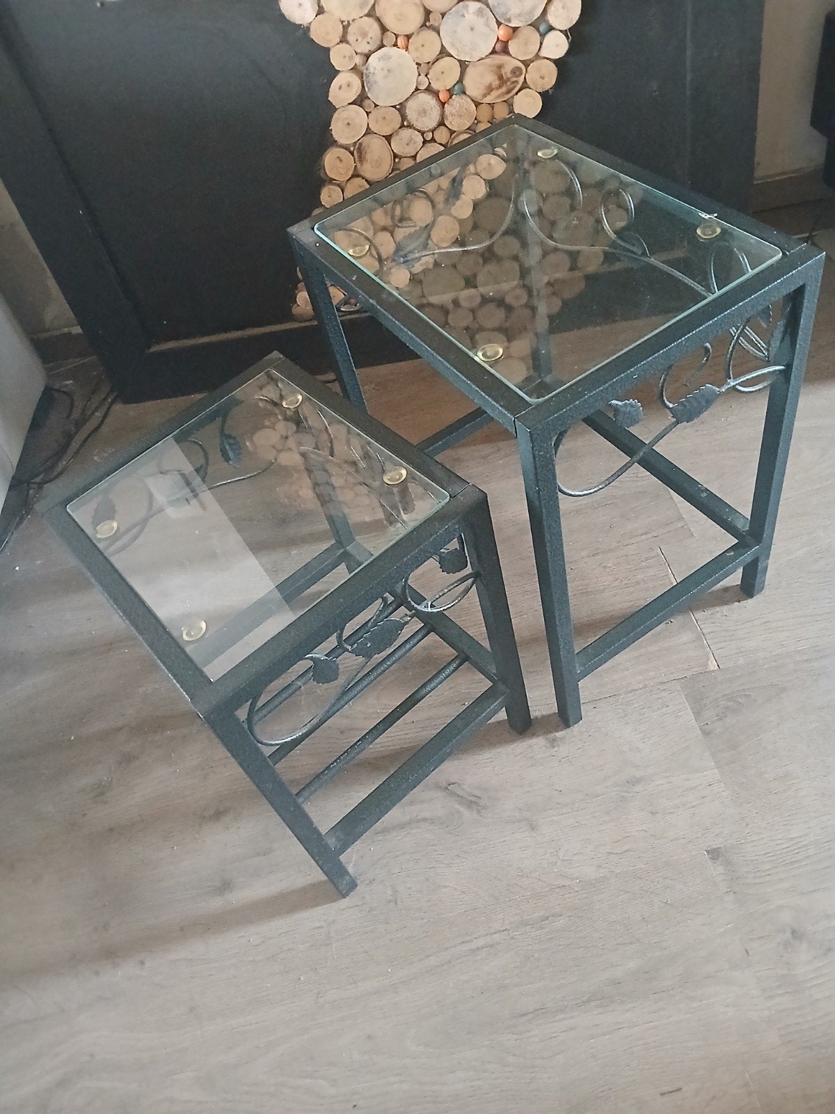 2 tables d'appoint en fer forgé + verre, Enlèvement, Verre