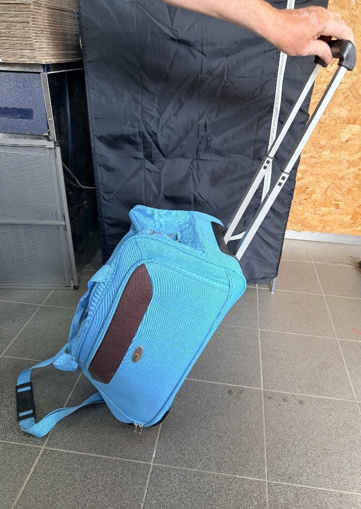 reistas met wielen, Ophalen, Zo goed als nieuw, Blauw, Uitschuifbare handgreep