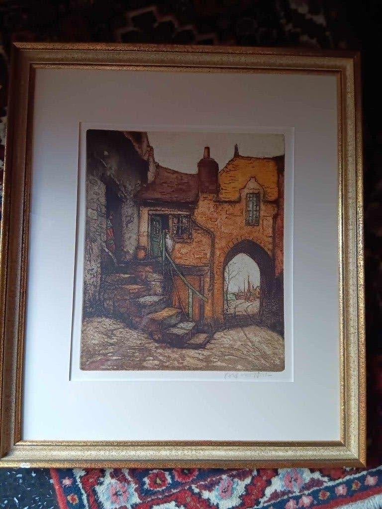gesigneerde ets Alfred van Neste, Antiek en Kunst, Ophalen of Verzenden, Ets, Gesigneerd