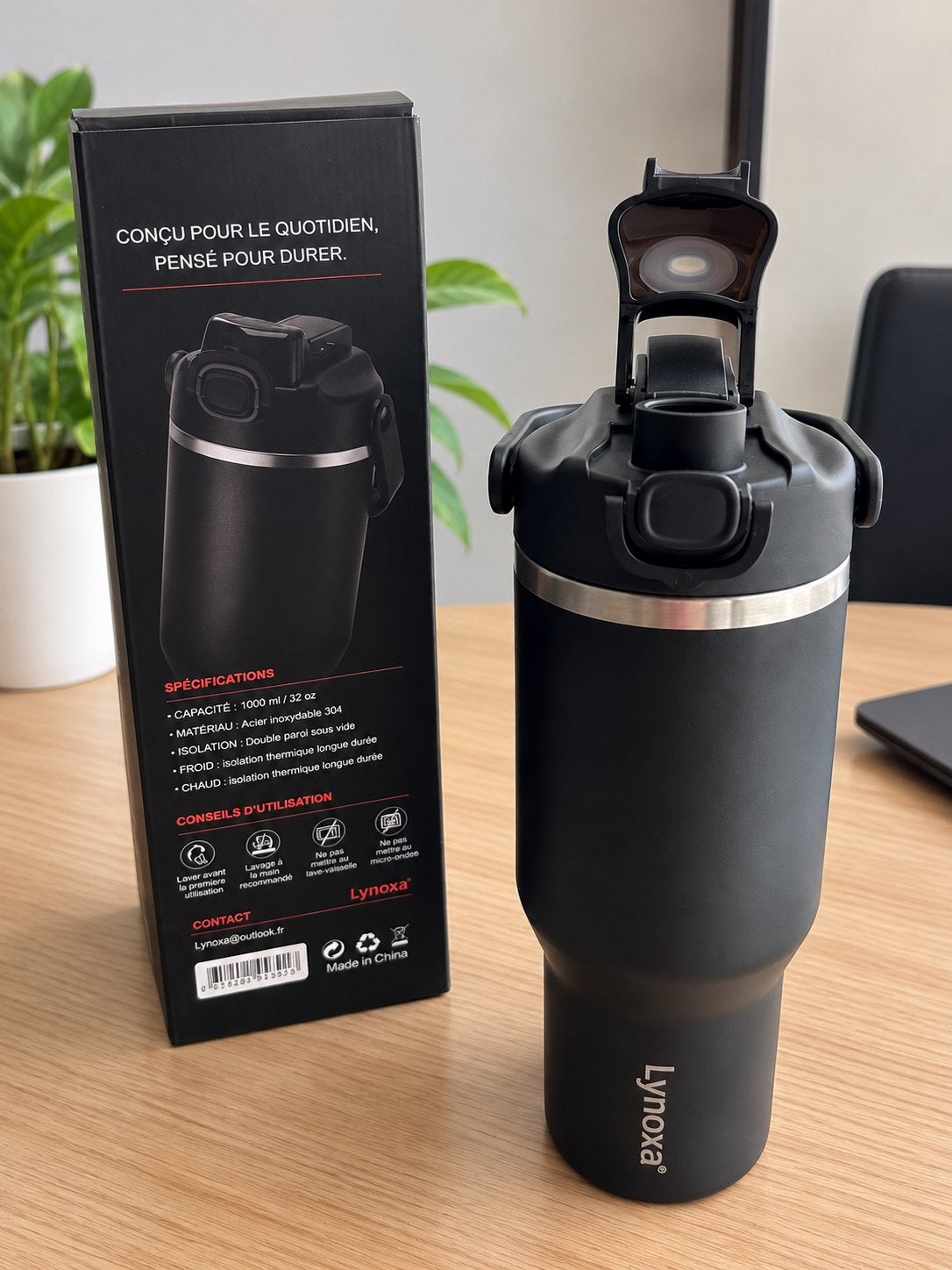 Lynoxa® Goblet isotherme 1L inox 304 noir avec poignée, Enlèvement ou Envoi, Neuf