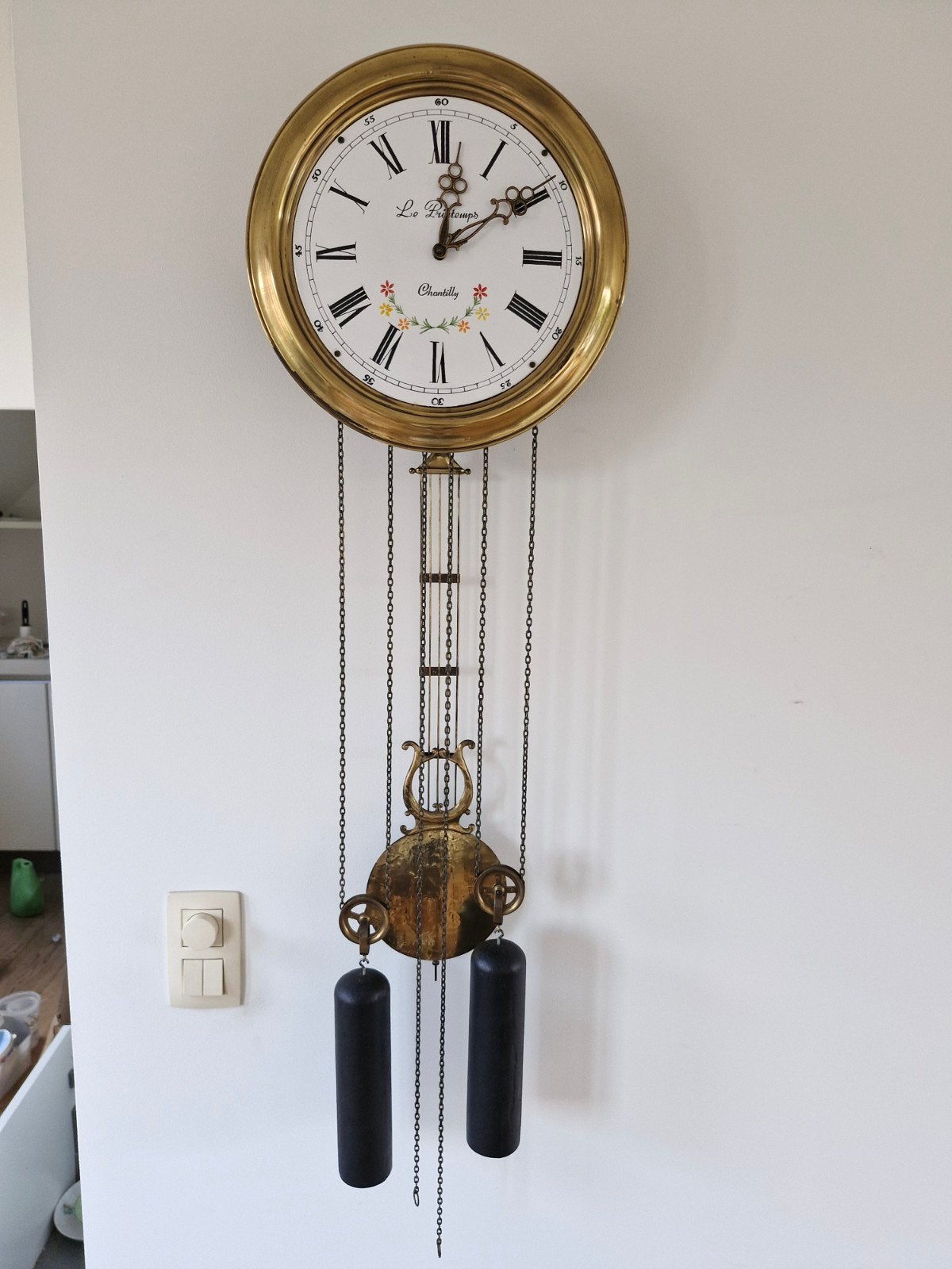 Vintage Le Printemps Chantilly wandklok met gewichten, Ophalen