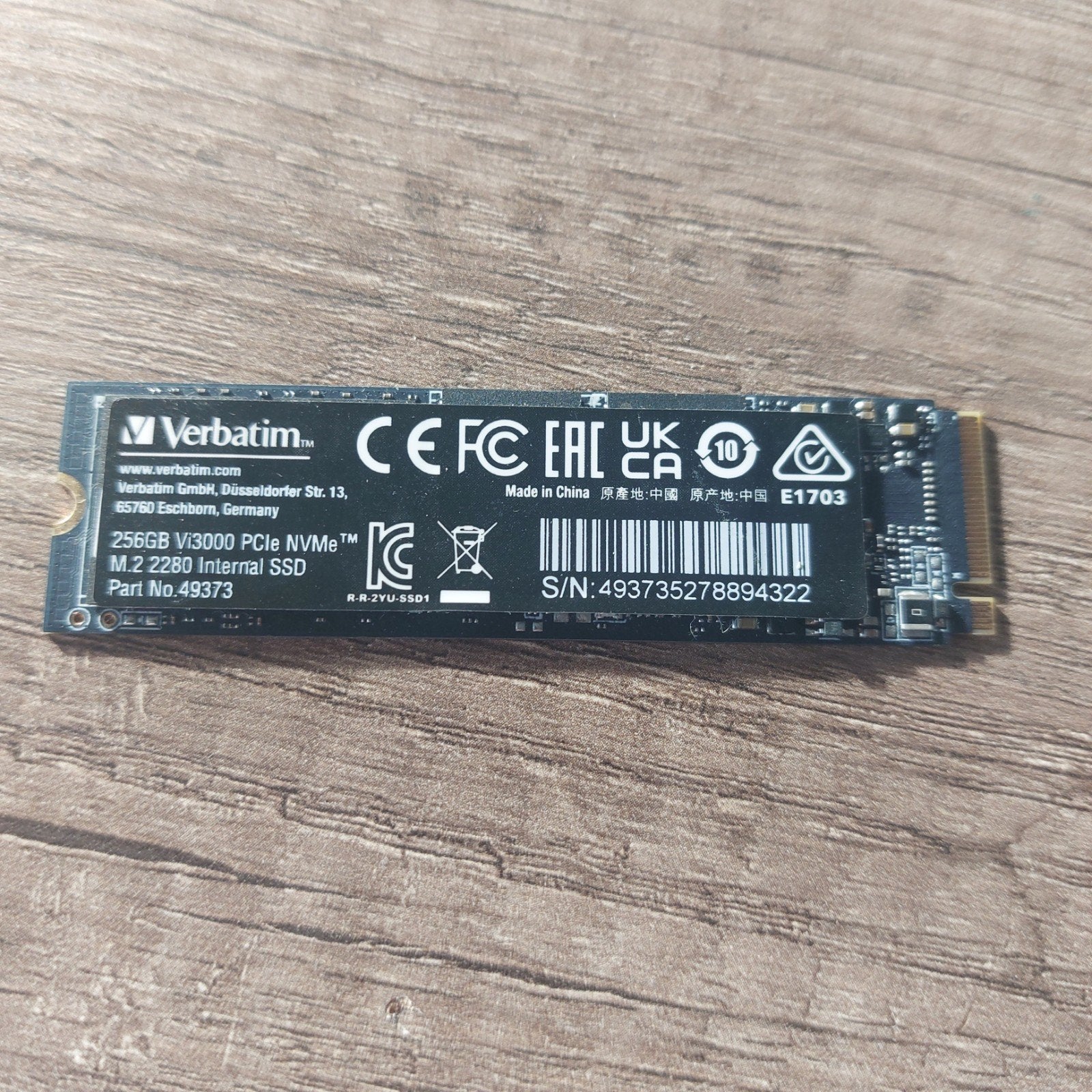 SSD Verbatin Vi3000 PCIe NVMe de 256 Go, Verbatin, 256GB, Enlèvement ou Envoi, SSD