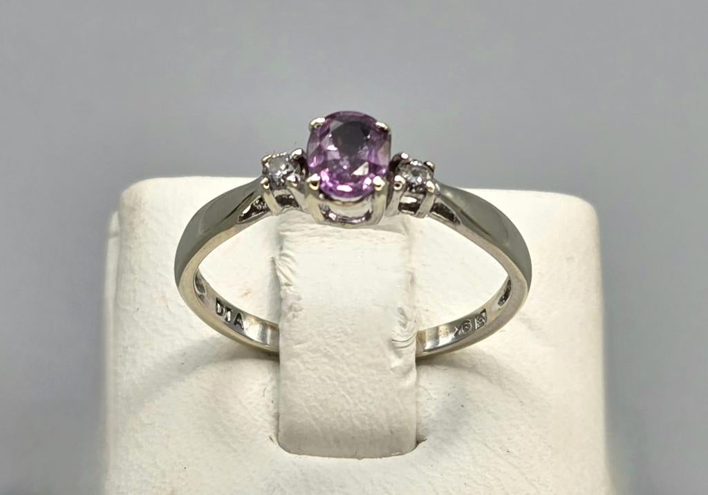 Bague vintage en or avec saphir rose et diamant. 2026/176., Bijoux, Sacs & Beauté, Bagues, Enlèvement ou Envoi, Rose, Plus petit que 17