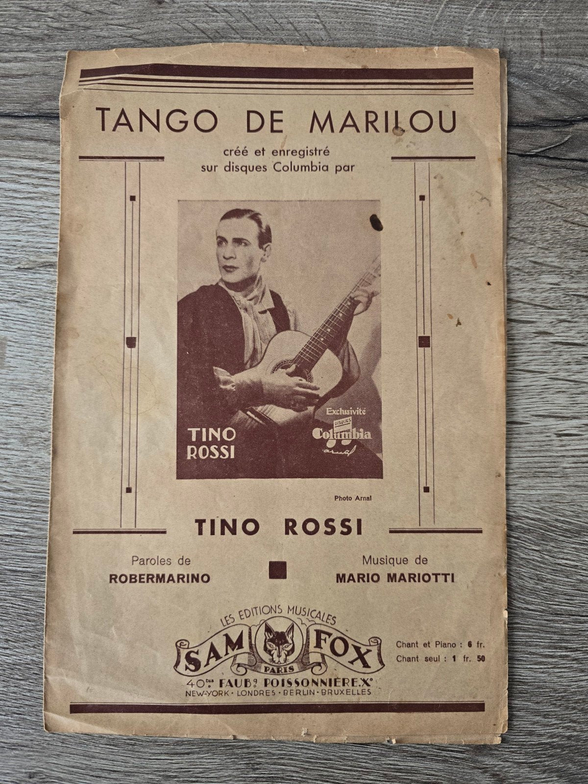 Tango de Marilou, 1932, Sam Fox, Tino Rossi, Enlèvement ou Envoi