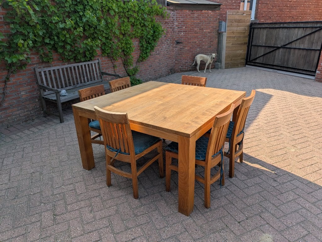 Teak eetkamer tafel met zes stoelen, Ophalen, Gebruikt