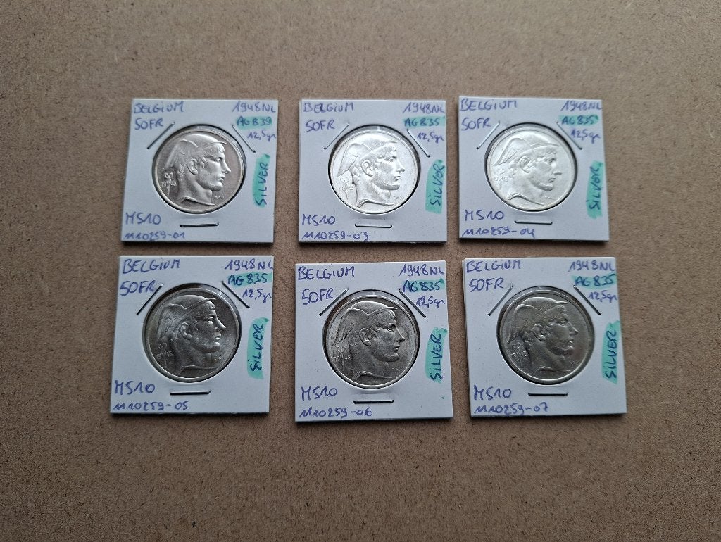Lot Zilveren Munt Zilveren Munten België 50 FR 1948 Zilver, Zilver, Ophalen of Verzenden, Losse munt, Zilver