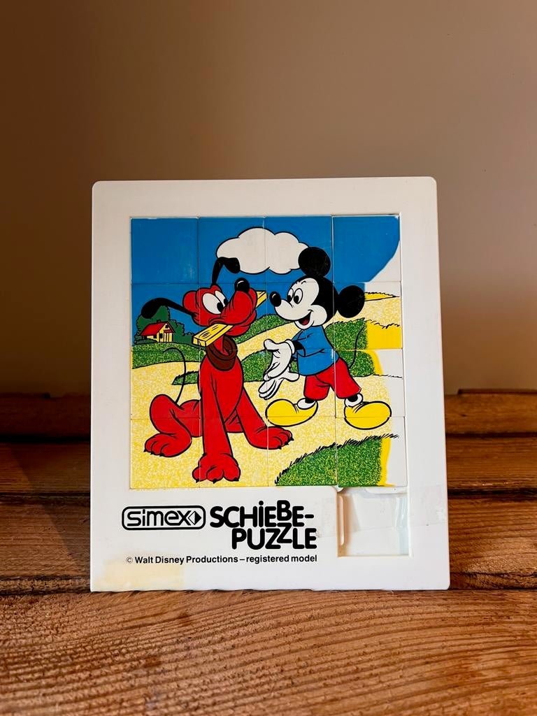 Puzzle coulissant vintage Simex Mickey et Pluto Disney, Collections, Disney, Utilisé, Autres types, Dingo ou Pluto, Envoi
