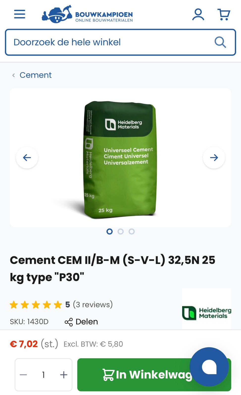 Zakken cement 25kg/zak, Enlèvement, Neuf