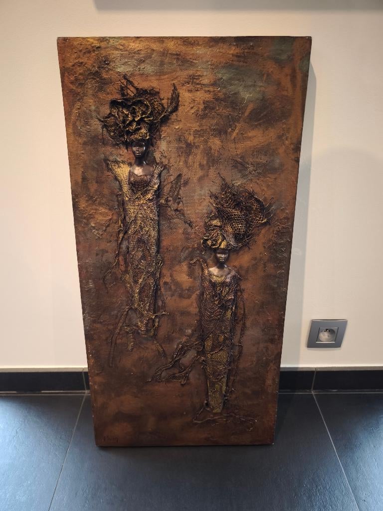 Tableau - peinture en relief - abstrait 80x40 cms, Enlèvement ou Envoi