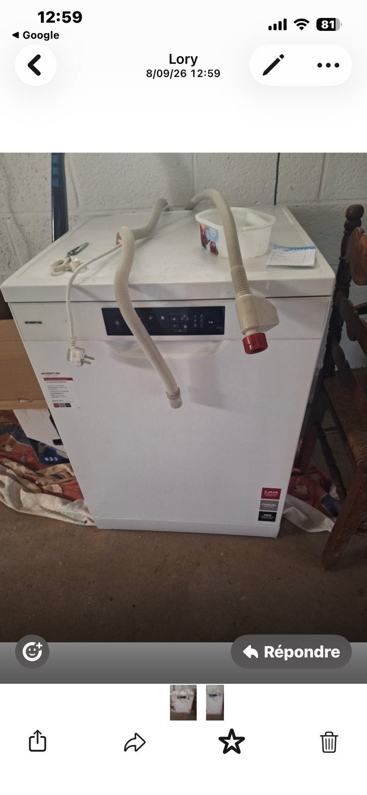 Blanc  inventum vvw6008aw. 70 cm /50 cm, Programme court, Enlèvement, Utilisé, 10 à 14 litres