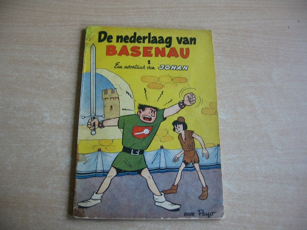 Johan en Pirrewiet 1:De nederlaag van Basenau - 1e druk 1954, Peyo, Enlèvement ou Envoi, Une BD, Utilisé