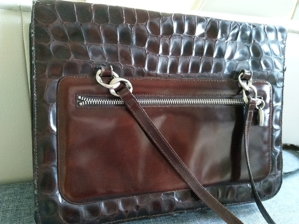 Krokodil lederen hand tas  € 45,00, Ophalen, Gebruikt, Bruin, Handtas