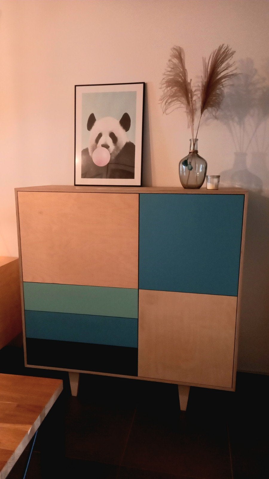 Barkast/dressoir in berkenfineer, Huis en Inrichting, Ophalen, 100 tot 150 cm, Met lade(s), Zo goed als nieuw