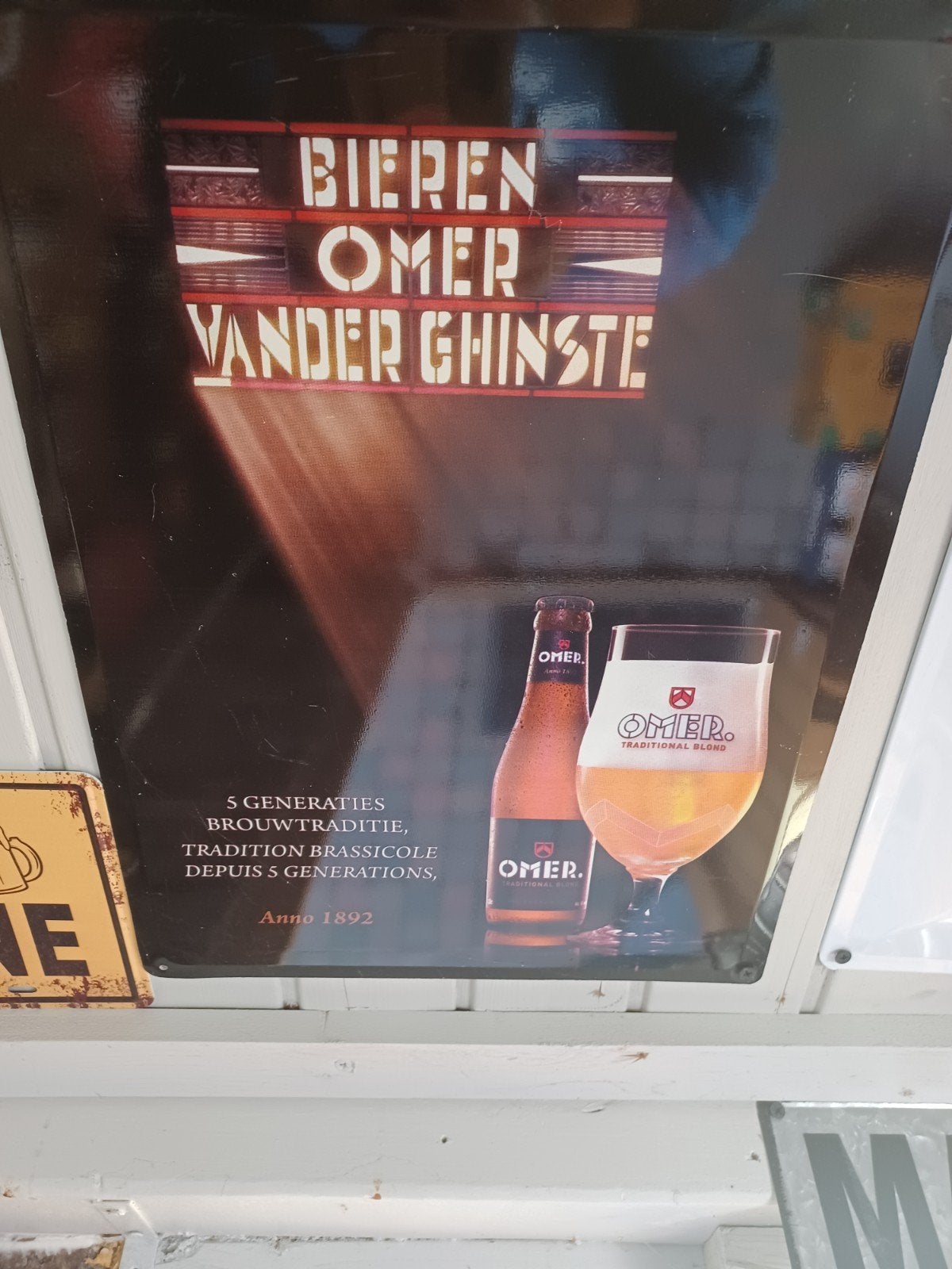 glazen omer + metalen reclame, Verzamelen, Ophalen