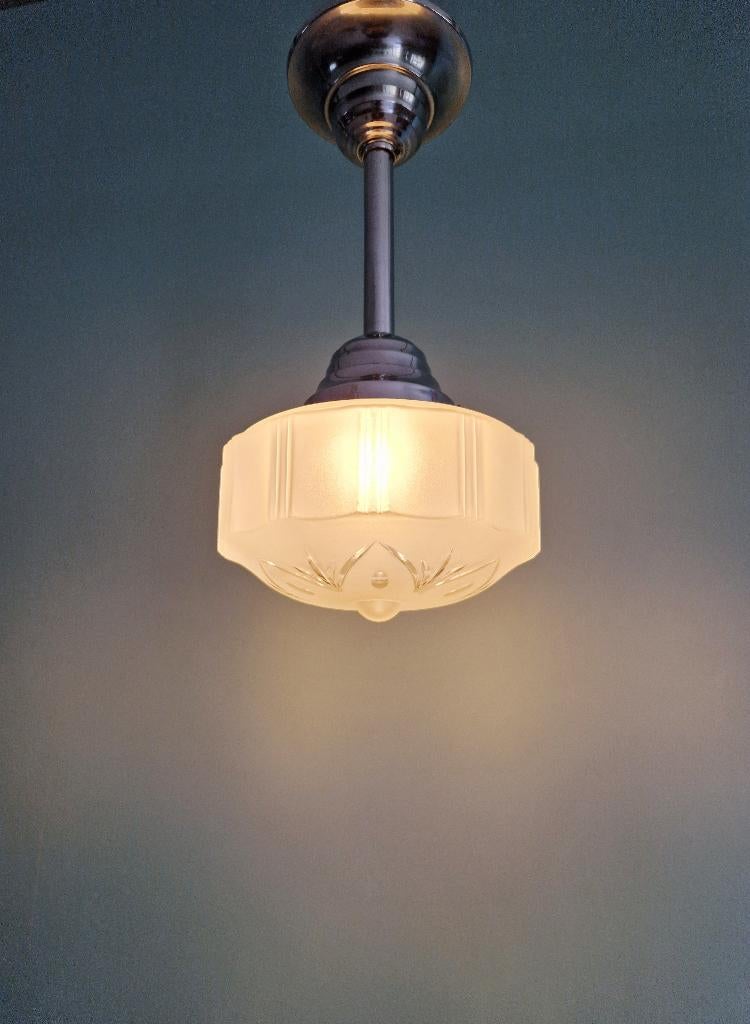 Suspension Art Déco en verre sablé transparent, 1920-30, Enlèvement ou Envoi
