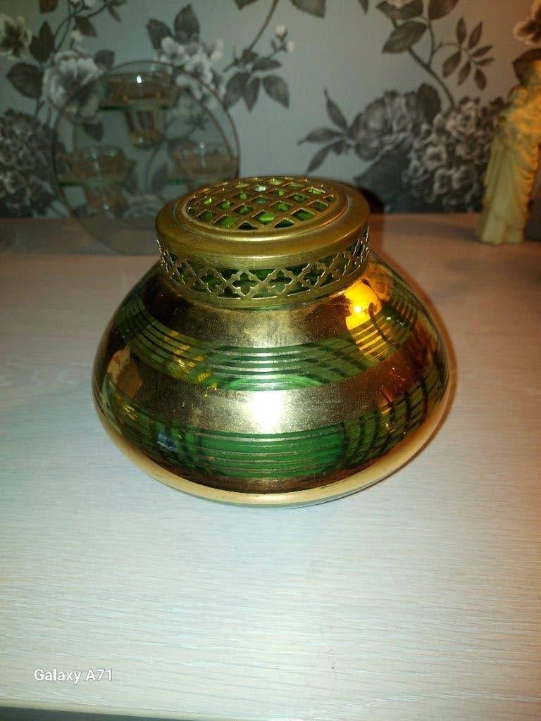 Vase Pique-Fleurs Art Déco en Verre de Boom – Vert & Or, Antiquités & Art, Enlèvement