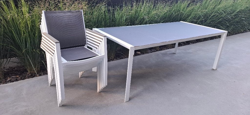 Alu tuintafel met 6 stoelen wit, Tuin en Terras, Tuintafels, Ophalen, Gebruikt, Rechthoekig, Aluminium