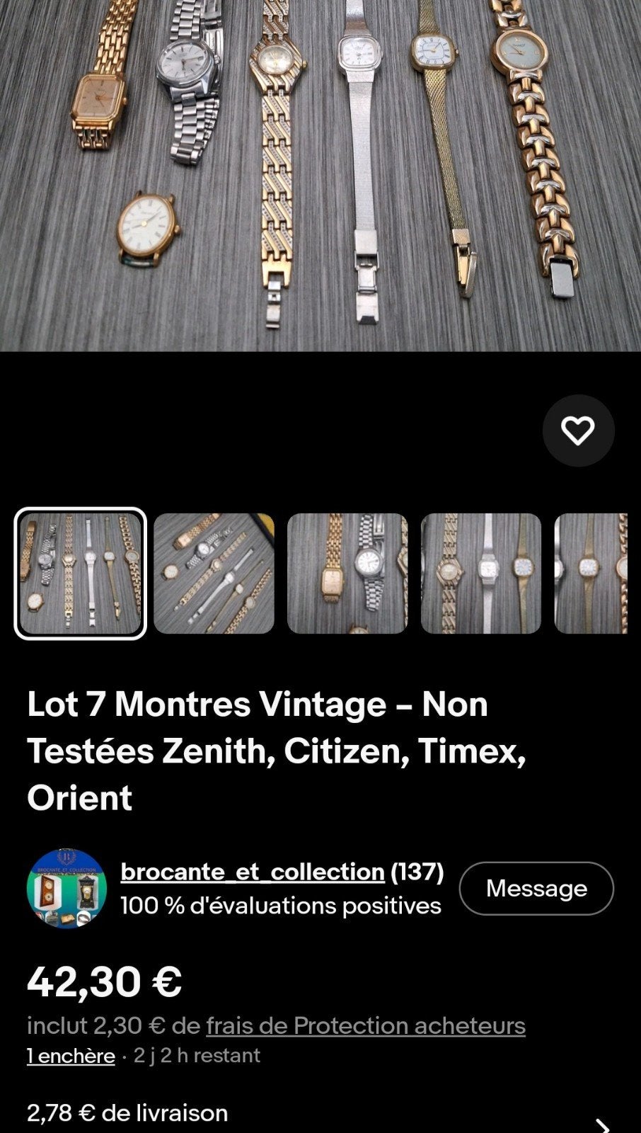 Lot 7 Montres Vintage – Non Testées Zenith, Citizen, Timex,, Enlèvement ou Envoi