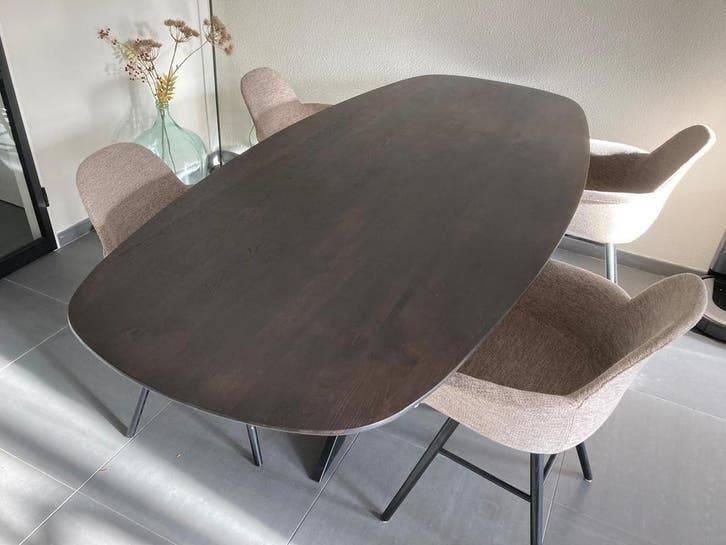 Table à manger ovale danoise avec base emblématique en bois, Enlèvement ou Envoi, Chêne