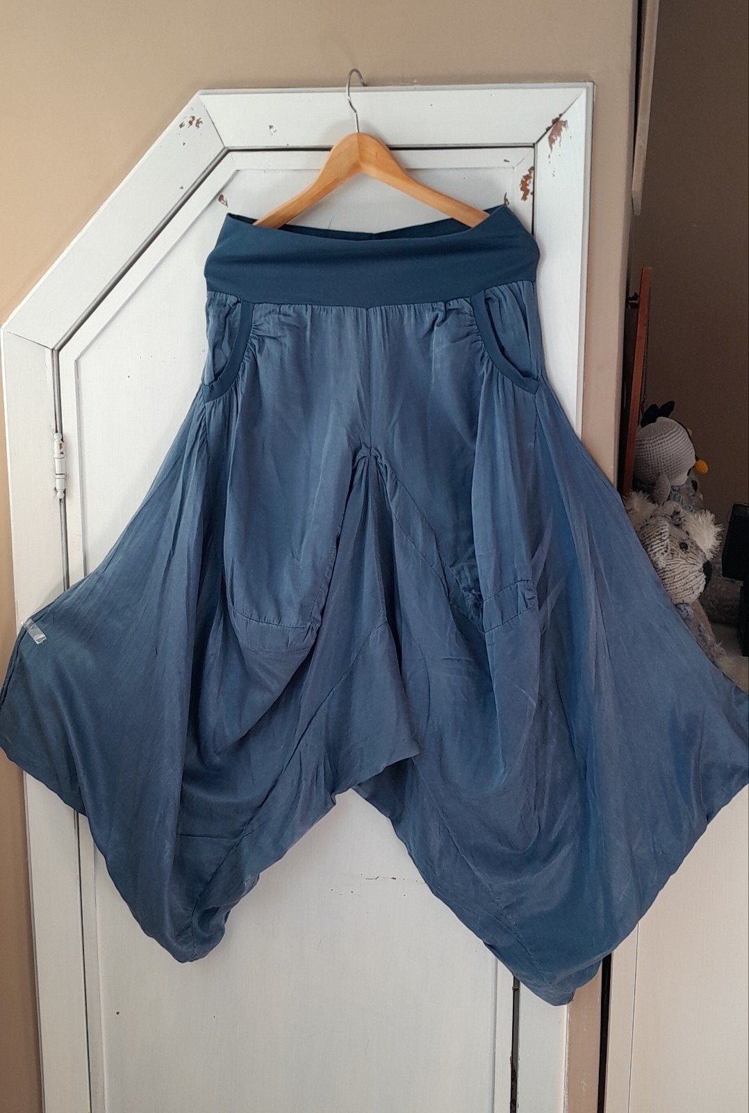 Prachtige Harem broek met Zijde large., Overige typen, Blauw, Maat 42/44 (L), Ophalen of Verzenden