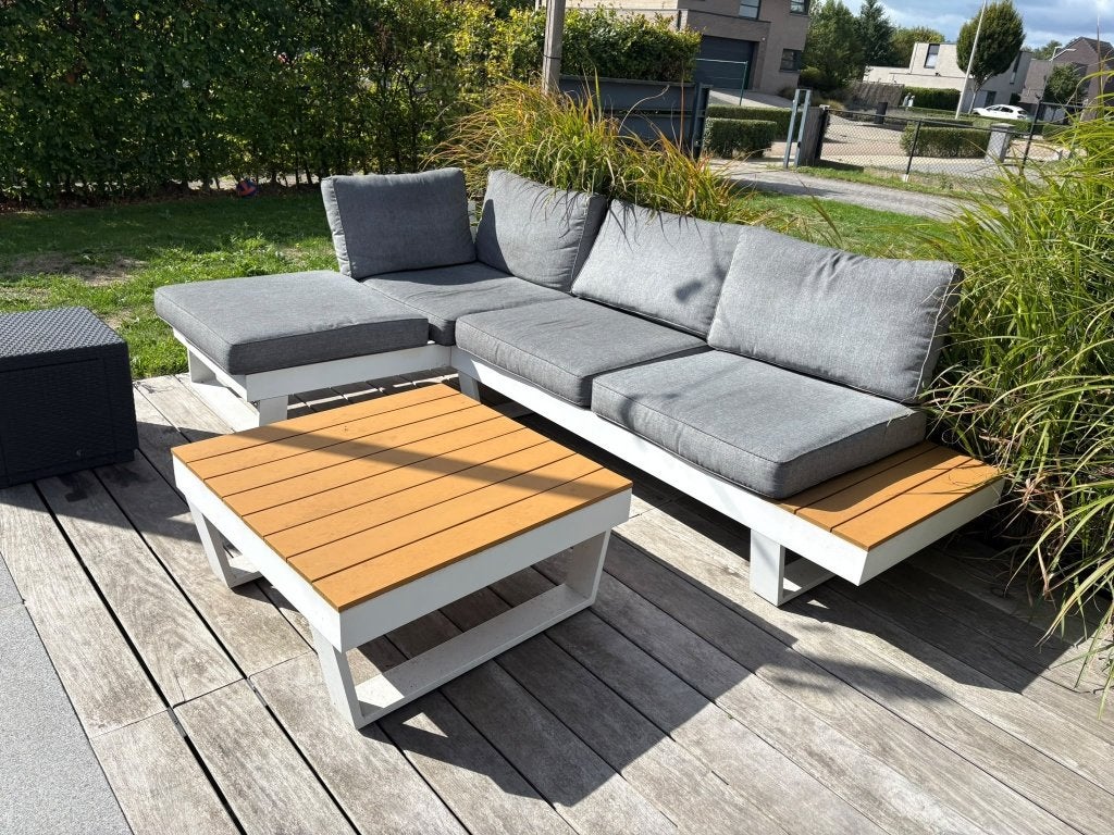 Loungeset + tafeltje, Aluminium, Enlèvement, Utilisé, Banque