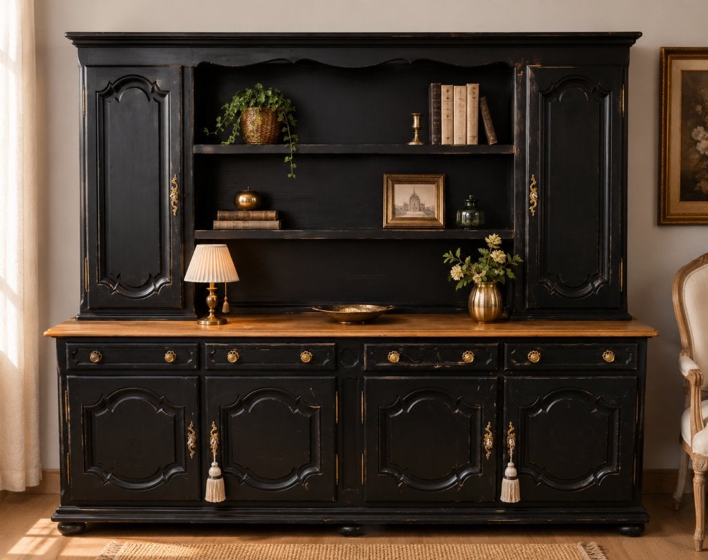 Dressoir noir en bois massif, Maison & Meubles, Enlèvement, Utilisé, Avec tiroir(s)