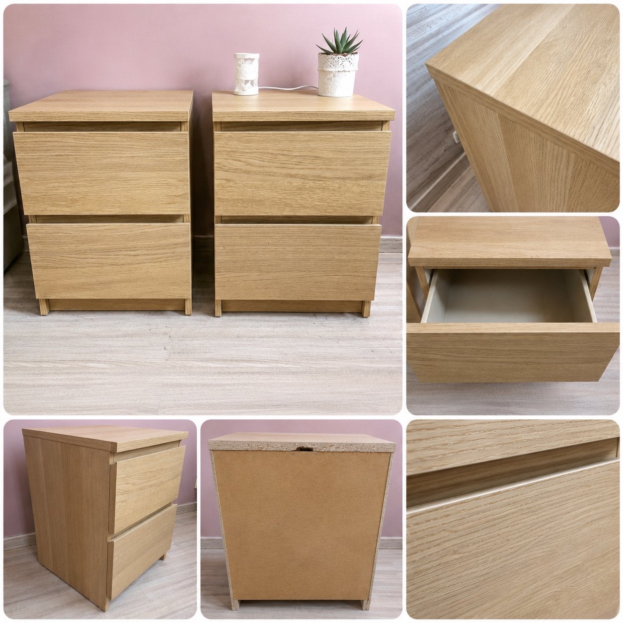 Lot de 2 tables de nuit en bois clair, Maison & Meubles, Enlèvement, Utilisé, Bois