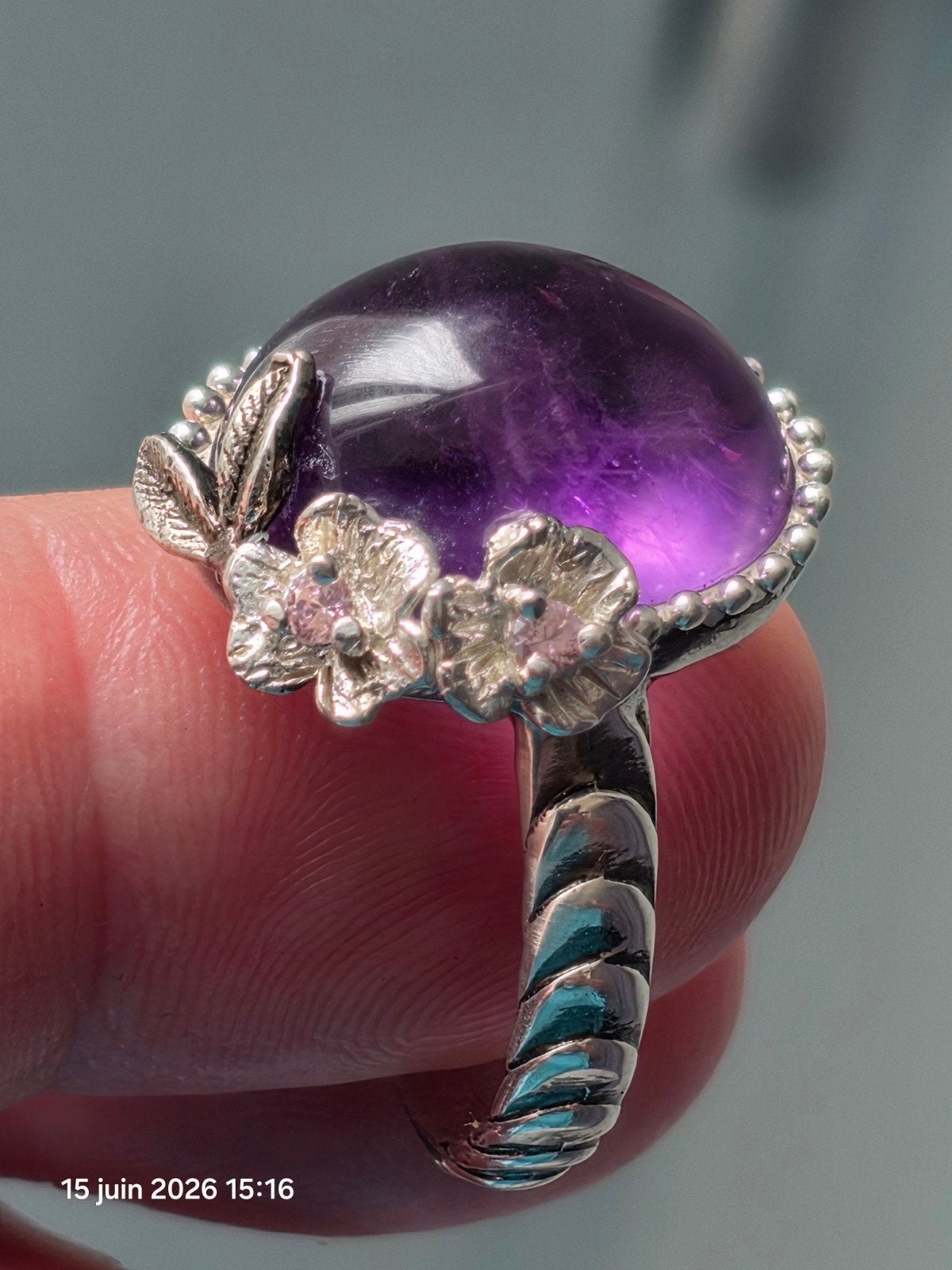 Prachtige 925 sterling zilveren ring met echte amethist, Ophalen, 19 tot 20, Nieuw, Met edelsteen