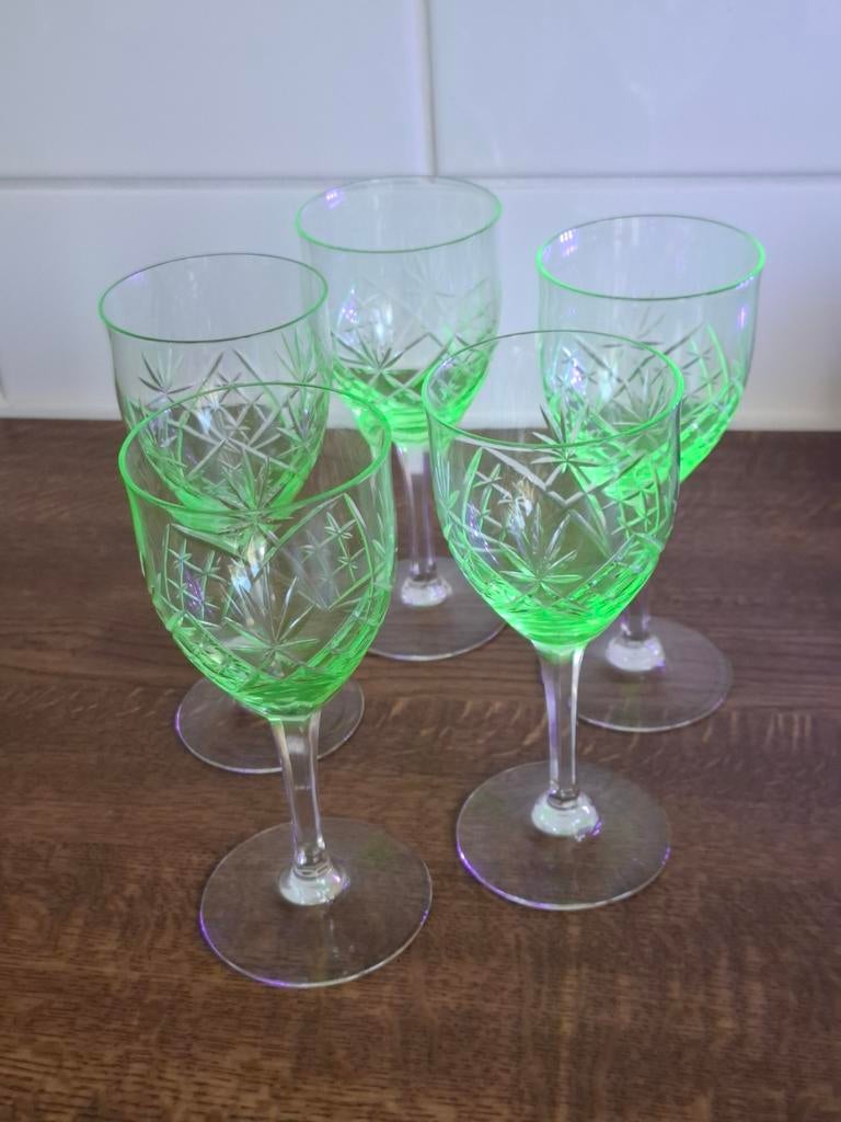 5 verres cristal taillé en ouraline début xxe, Enlèvement