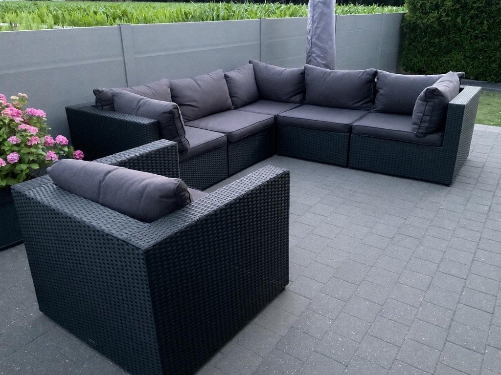 Tuin grote hoek loungezetel met 1 zit zetel 250x250 cm, Ophalen, Zo goed als nieuw, Wicker