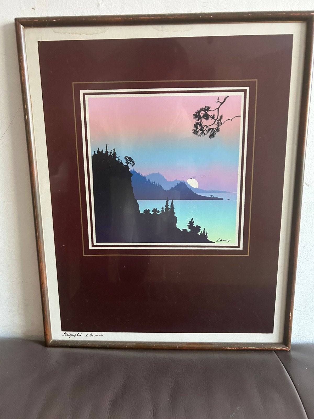 Sérigraphie originale réalisée à la main, Enlèvement, Vintage, Encadré, Paysage