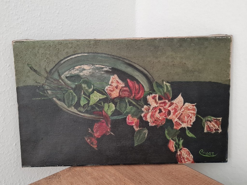 Zeer mooi schilderij op doek -stilleven naar constanze balwé, Antiquités & Art, Enlèvement ou Envoi, Nature morte, Toile