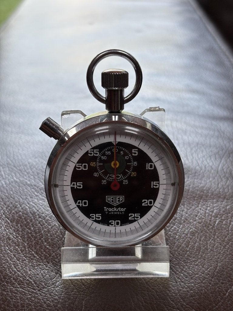 Superbe Chronomètre Heuer Trackstar (Réf. 652.301) – 1971, Comme neuf, Enlèvement, Blanc, Heuer