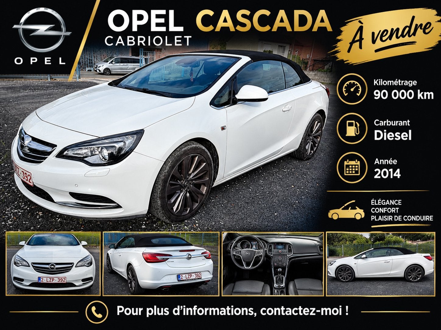 Opel cascada cabriolet, Auto's, Cabriolet, Wit, Diesel, Particulier