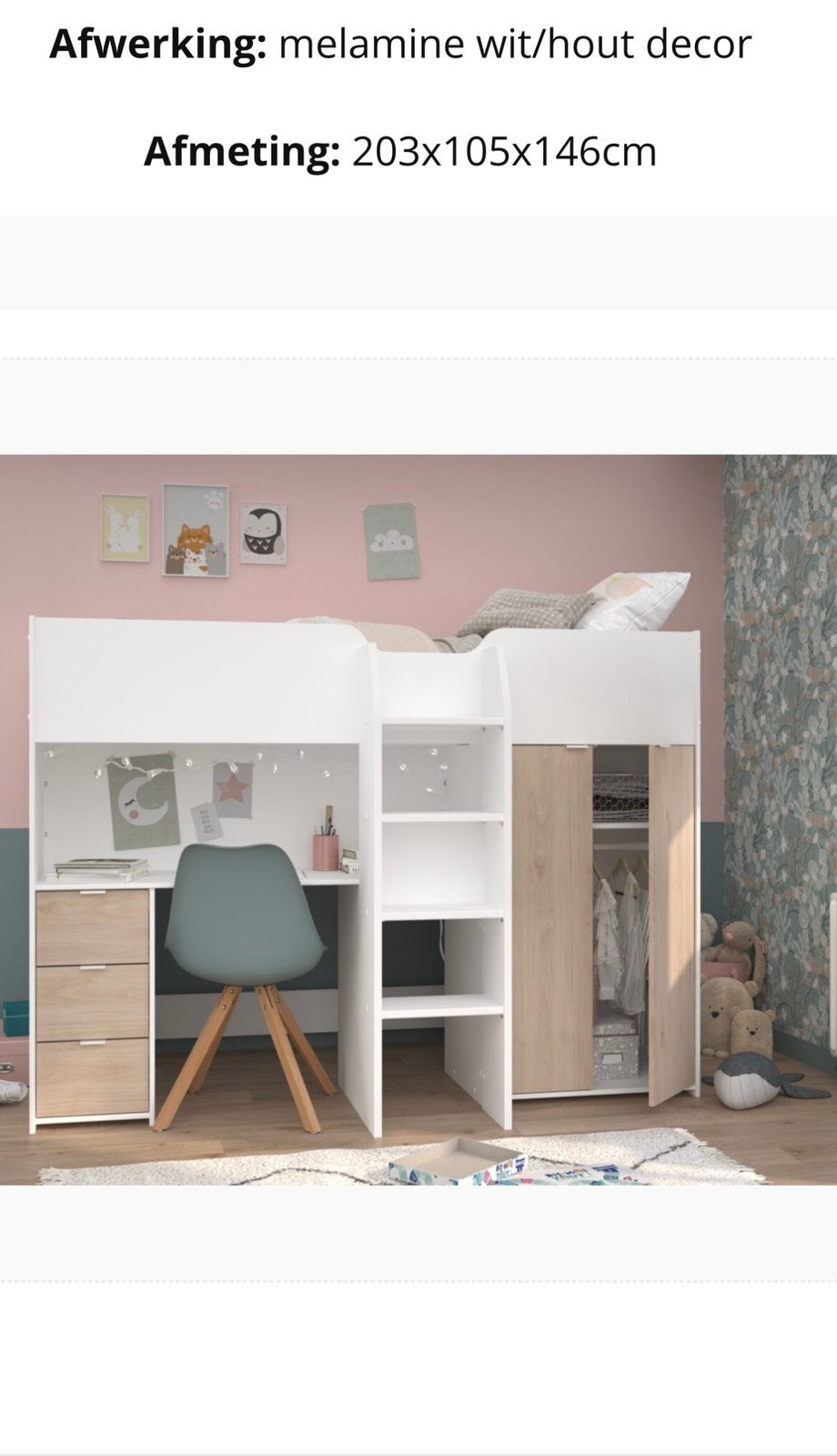 2 maanden oud hoogslaper, Enlèvement, Comme neuf, Lit mezzanine