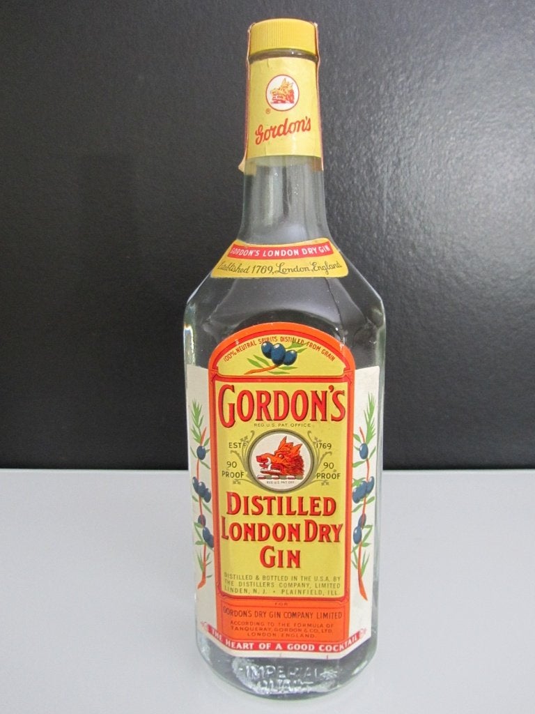 Gin Gordon's - collectible fles 1971 - 90 proof !, Verzamelen, Wijnen, Ophalen of Verzenden, Nieuw, Vol
