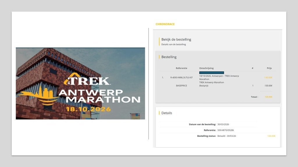 Ticket Marathon Antwerpen - 18 okt 2026, Tickets en Kaartjes, Eén persoon, Oktober