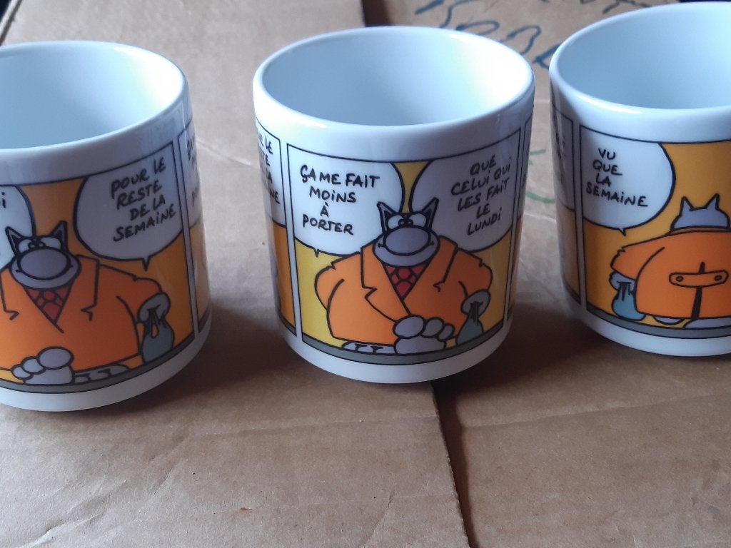 Tasses « Le Chat » x4, Maison & Meubles, Comme neuf, Enlèvement, Vintage, Poterie