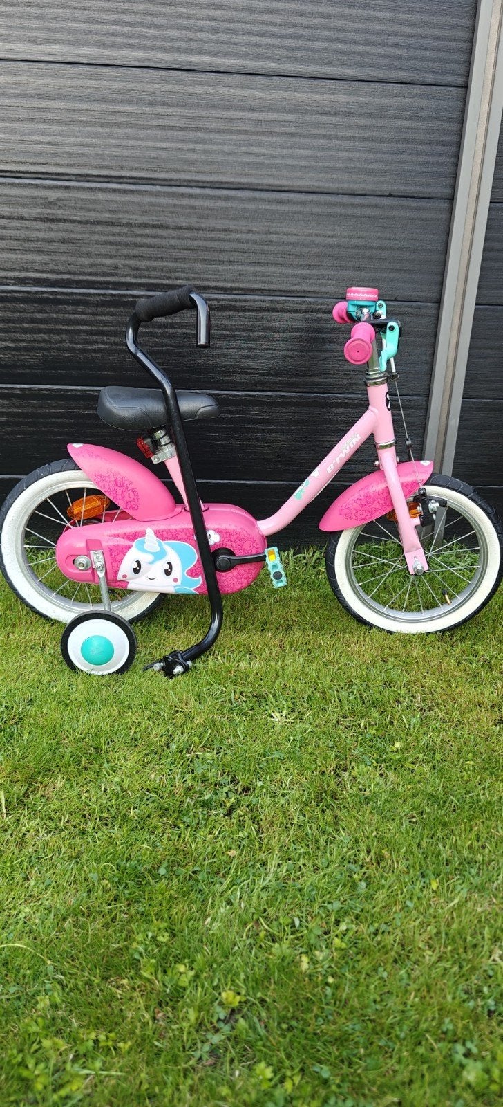 Decathlon Btwin kinderfiets 14" incl duwstang & zijwieltjes, Ophalen, Velgrem, Btwin Decathlon, Verstelbare zitting